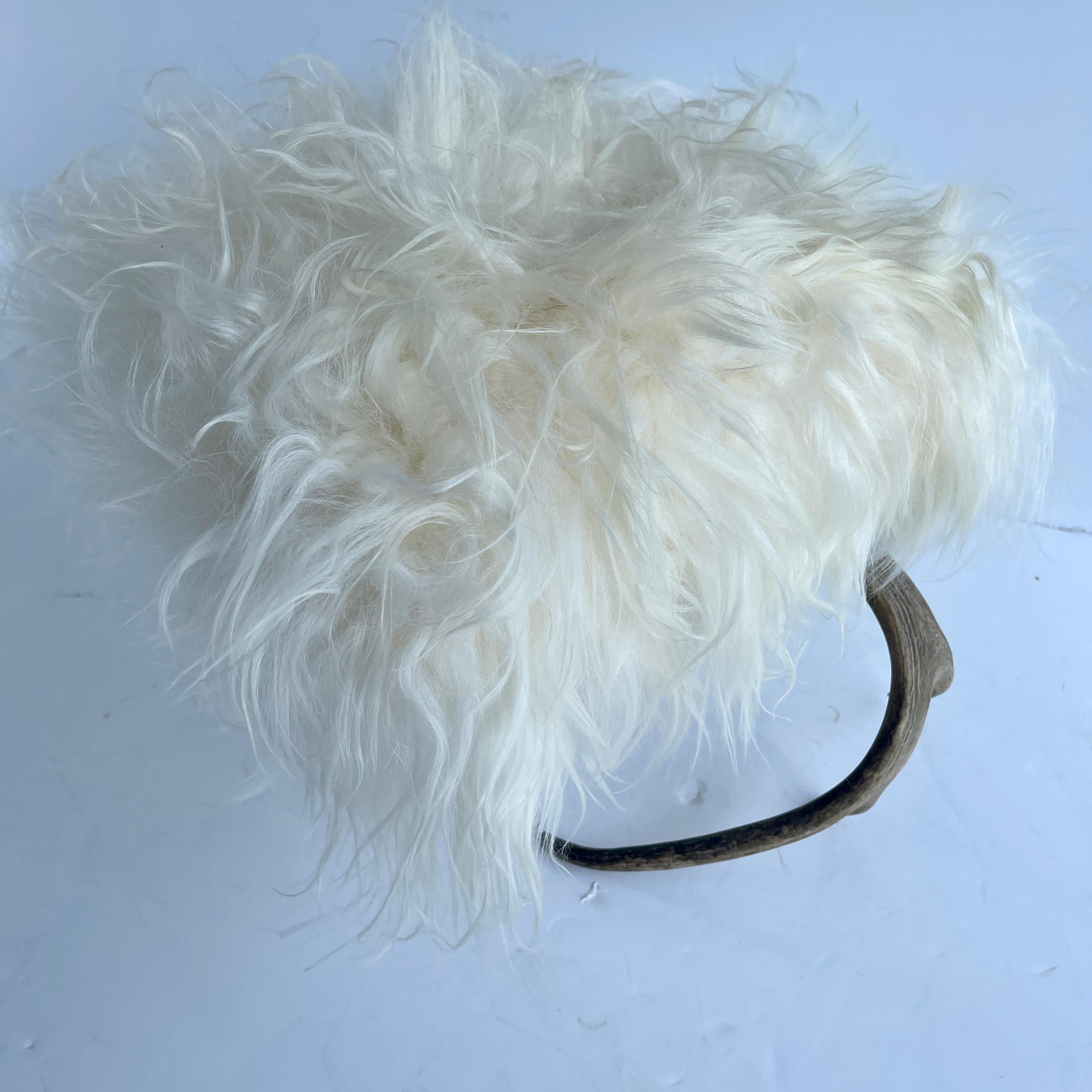 Old Petite Antler Footstool Seat with White Icelandic Sheepskin For Sale 6