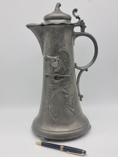 Old Pewter Jug / Can Art Nouveau Kayserzinn 4059 Plastic horse head pitcher cup