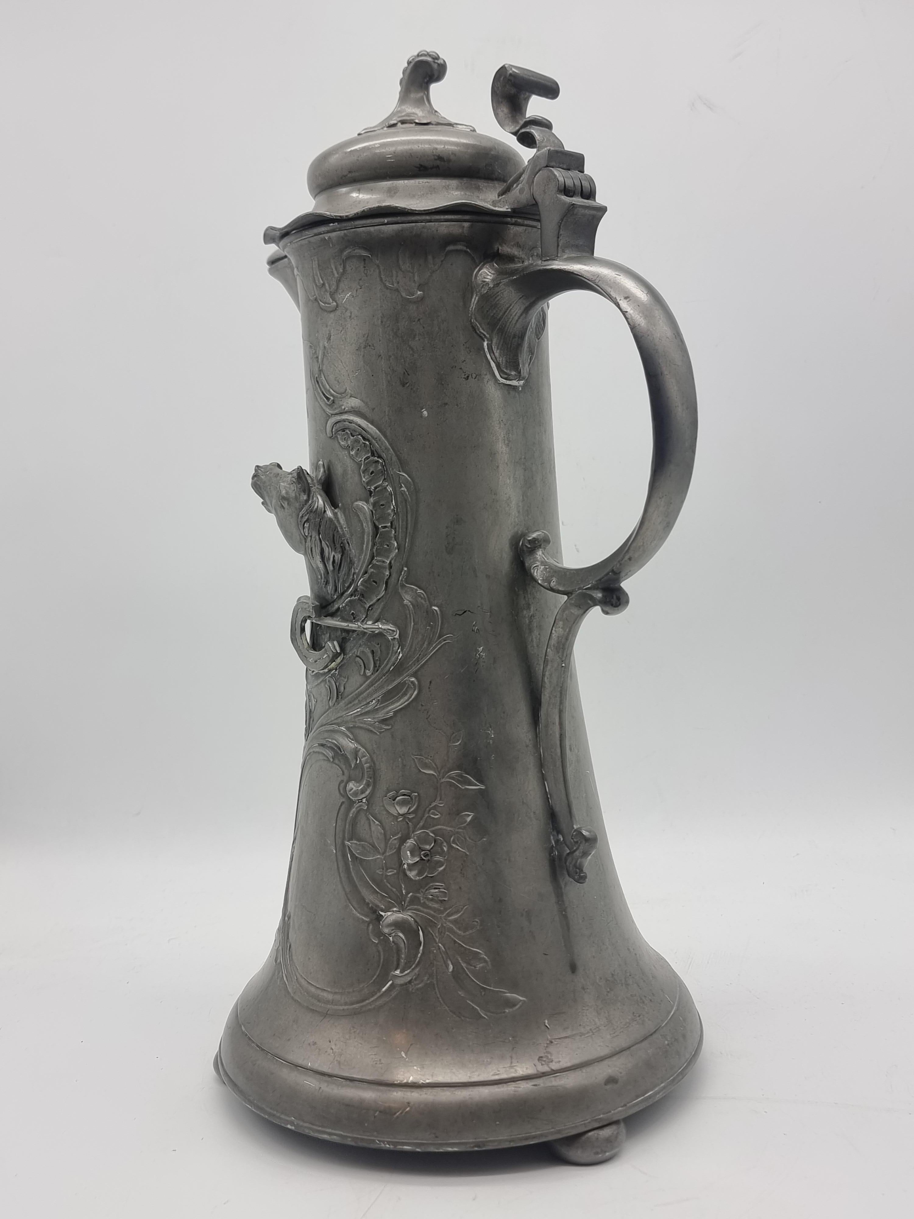 Alte Zinnkrug / Can Jugendstil Kayserzinn 4059 Kunststoff Pferdekopf Krug Tasse im Angebot 3
