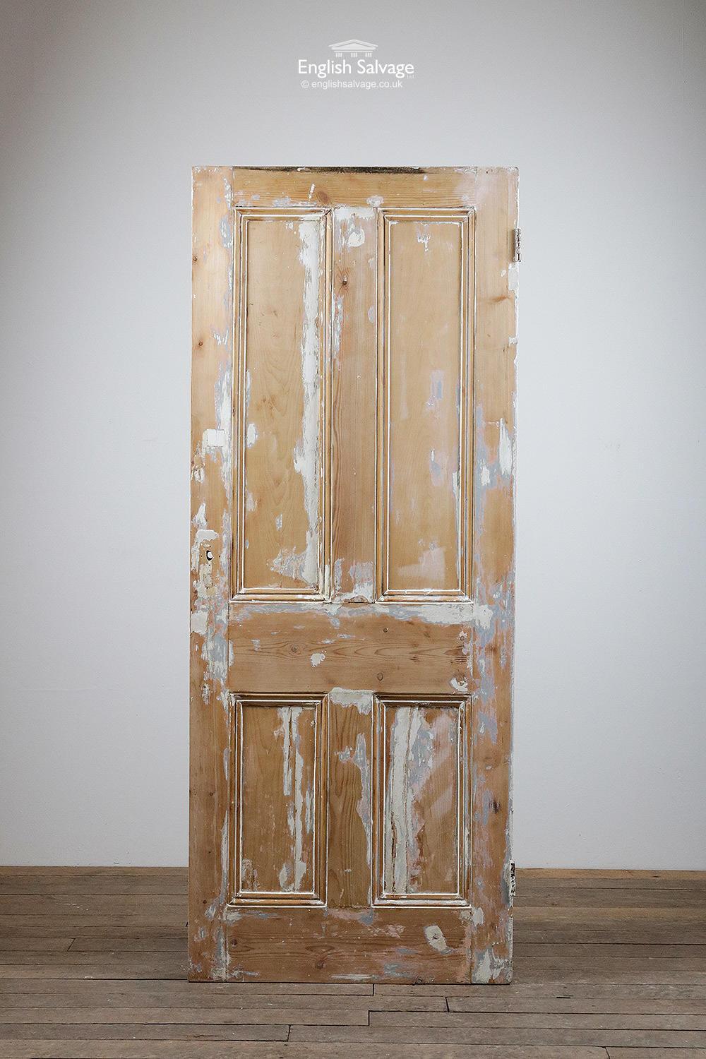 European Old Pine Four Panel Salvaged Door, 20th Century For Sale