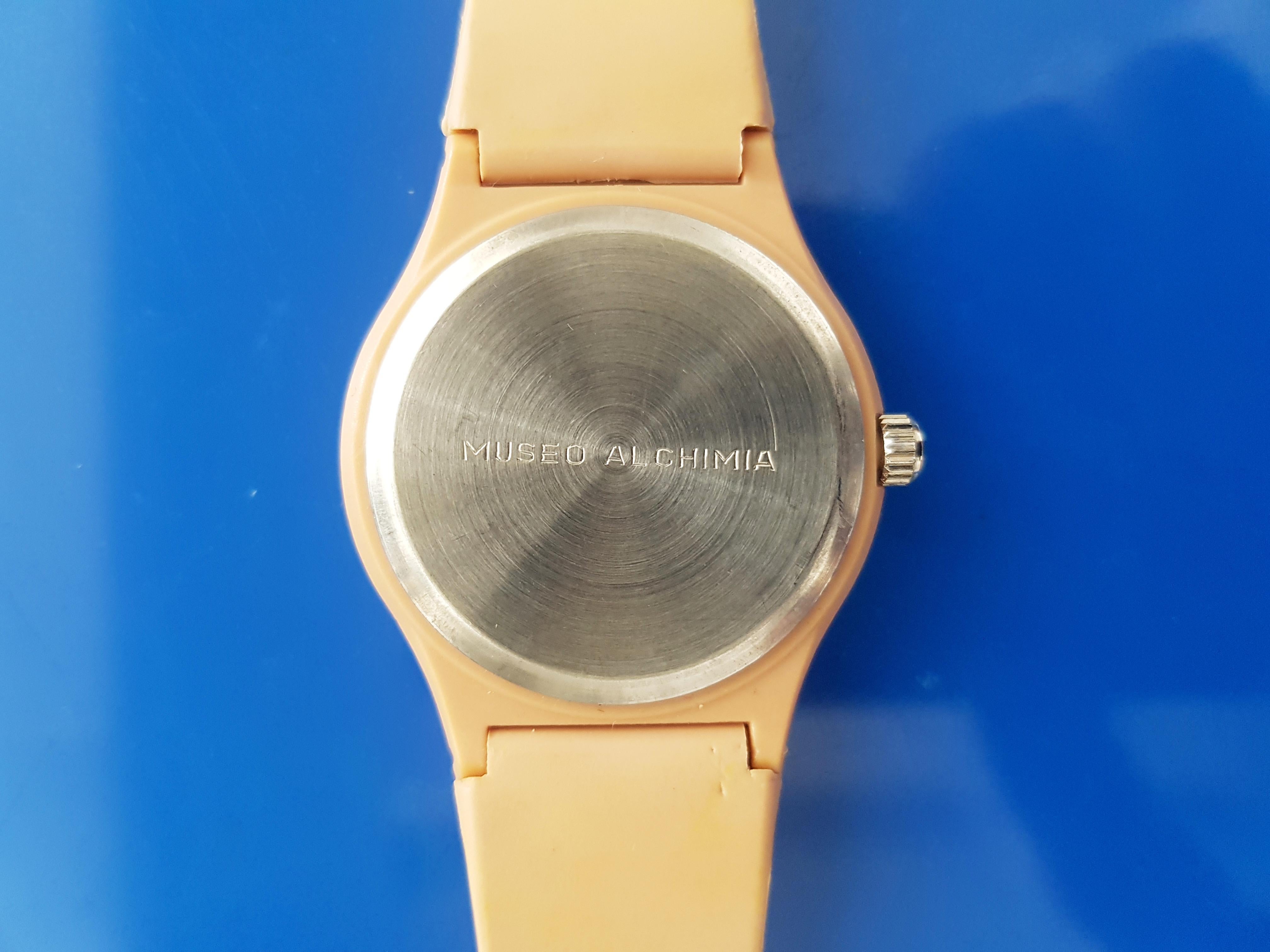 Post-Modern Old Pink Plastic & Rubber '90s Wrist Watch by a. Mendini for Museo Alchimia For Sale