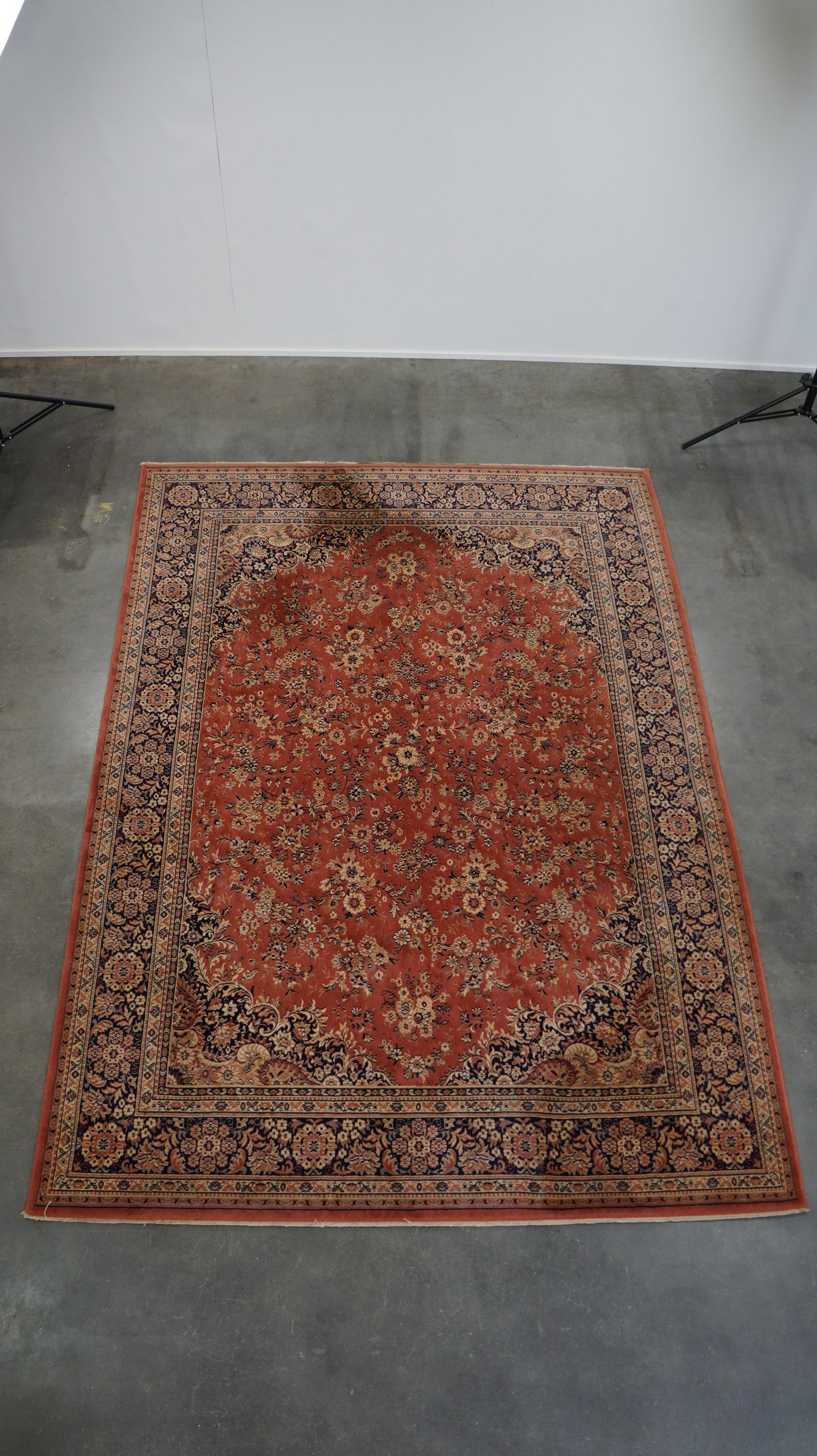 Tissé à la main Vieux tapis oriental rose, rouge et bleu avec beau motif, 285 x202 cm en vente