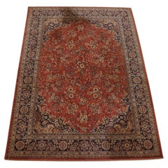 Old pink, red and blue oriental wool rug with beautiful motif, 285x202cm