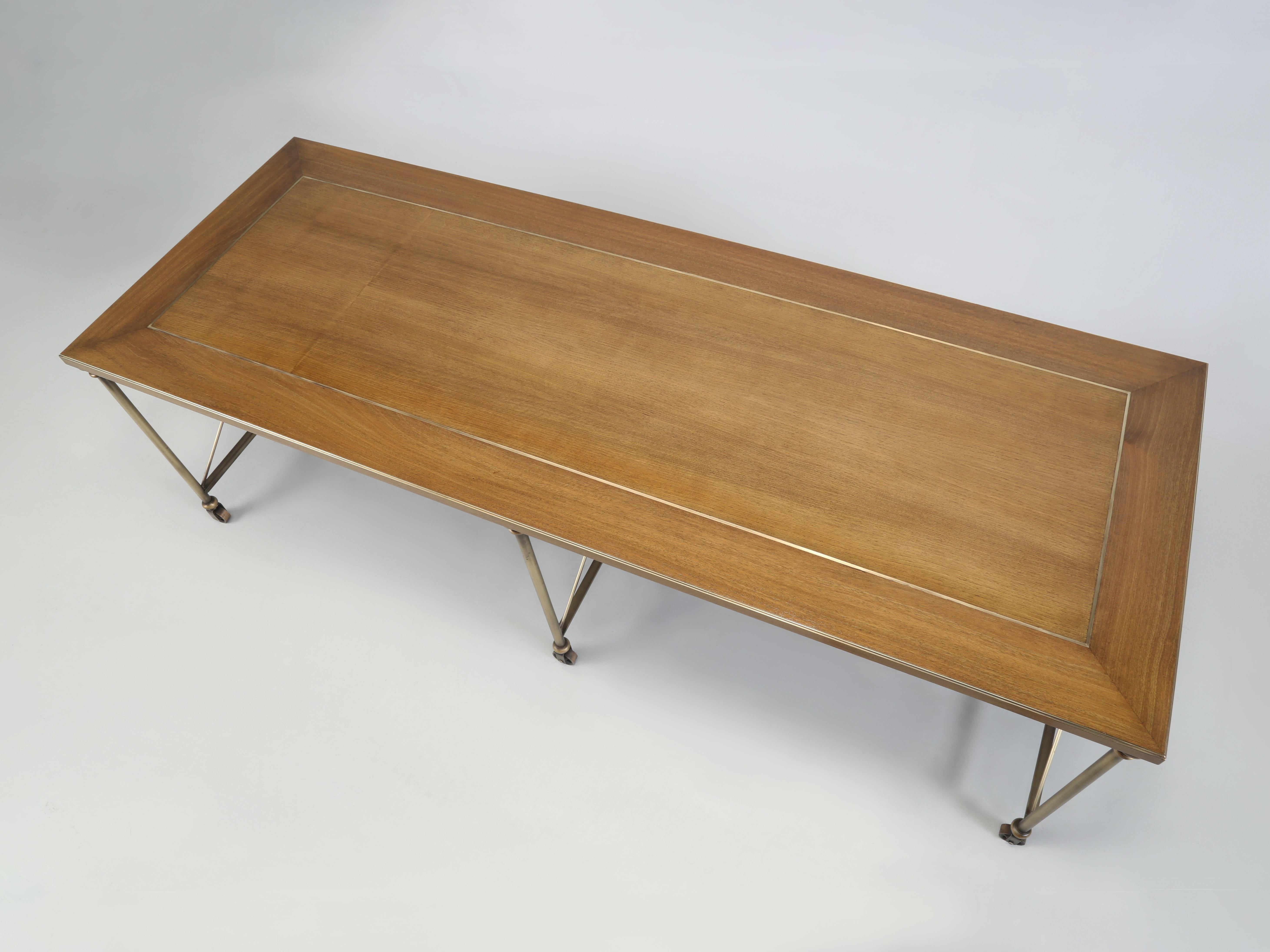 American  Old Plank Industrial Inspired Dining Table Bronze Brass and Walnut in Any Size For Sale