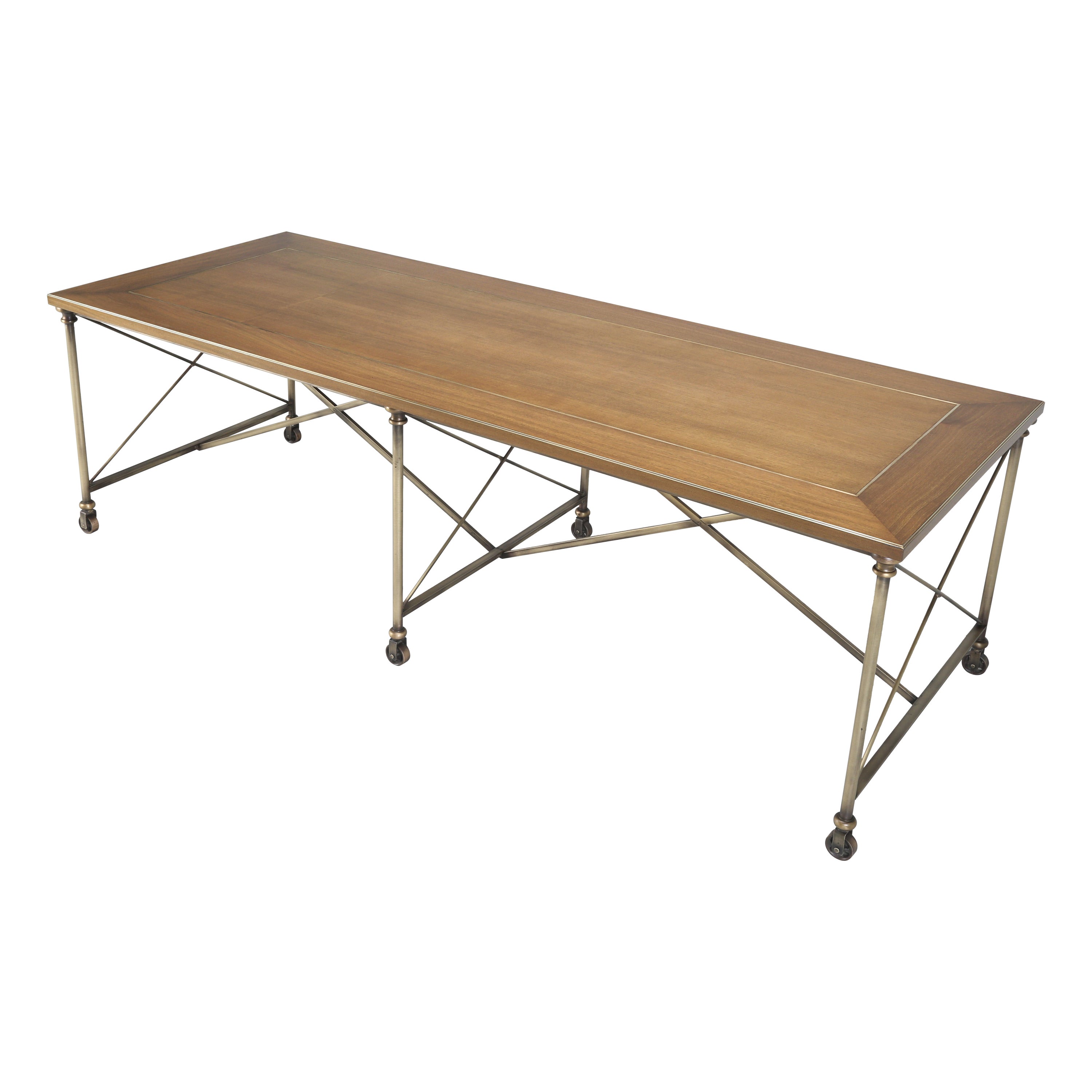 Mesa de comedor de inspiración industrial Old Plank Bronce, latón y nogal en cualquier tamaño