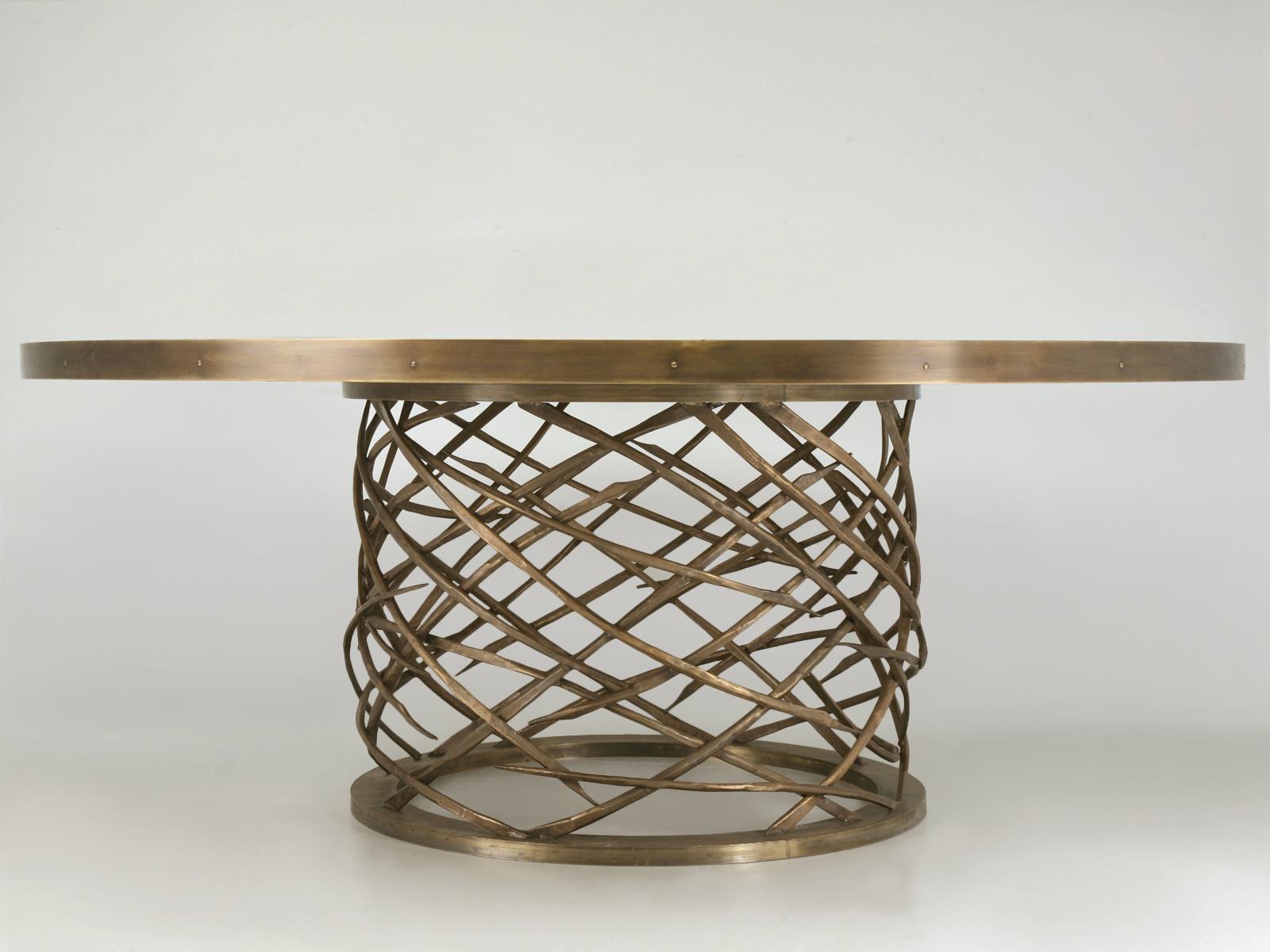 Old Plank's Handmade Woven Solid Bronze Round Table Base in Most Diameter's In New Condition For Sale In Chicago, IL