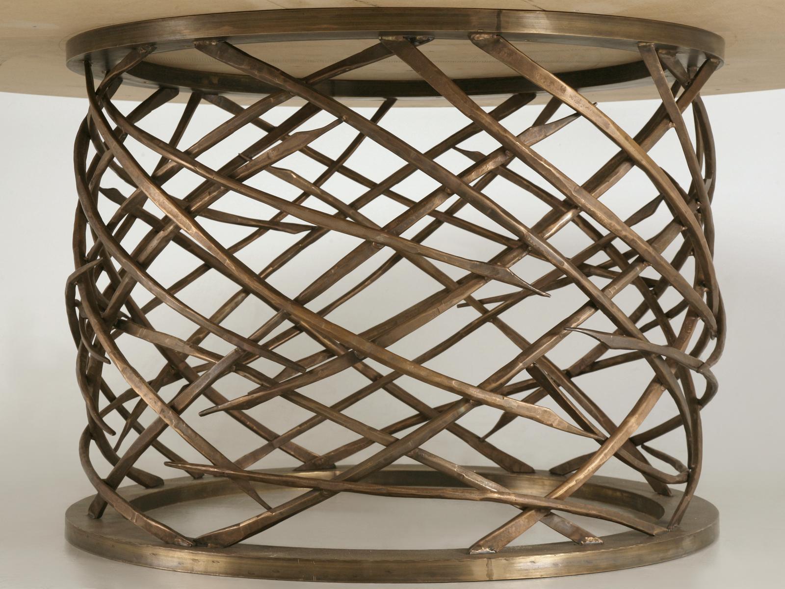 Contemporary Old Plank's Handmade Woven Solid Bronze Table Base Available in Most Diameter's For Sale