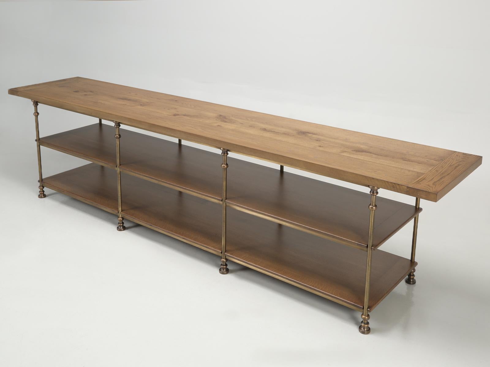 Old Plank's Stainless Steel and Bronze Kitchen Island with Carrera Marble For Sale 9
