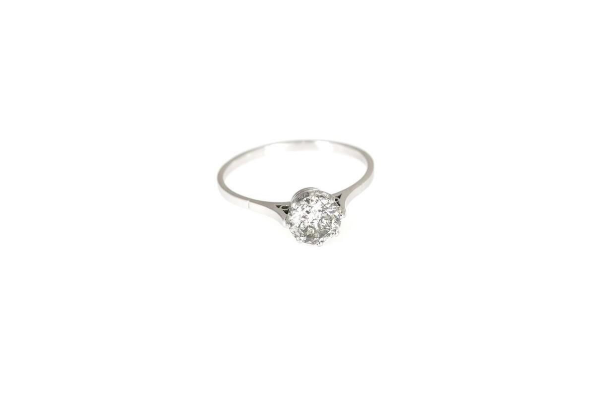 Women's or Men's Old platinum ring with an old-cut diamond 1.35ct For Sale