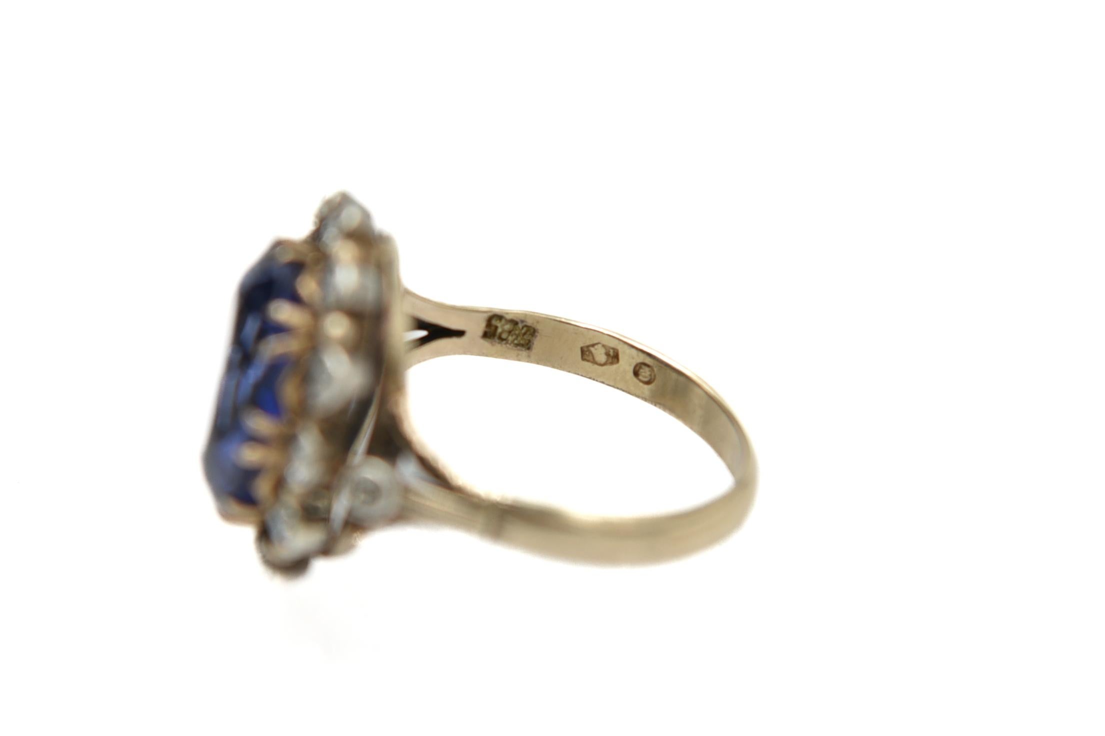 Old Polish Goldener Ring mit großem synthetischem Saphir und Diamanten von insgesamt 0,65 Karat 5