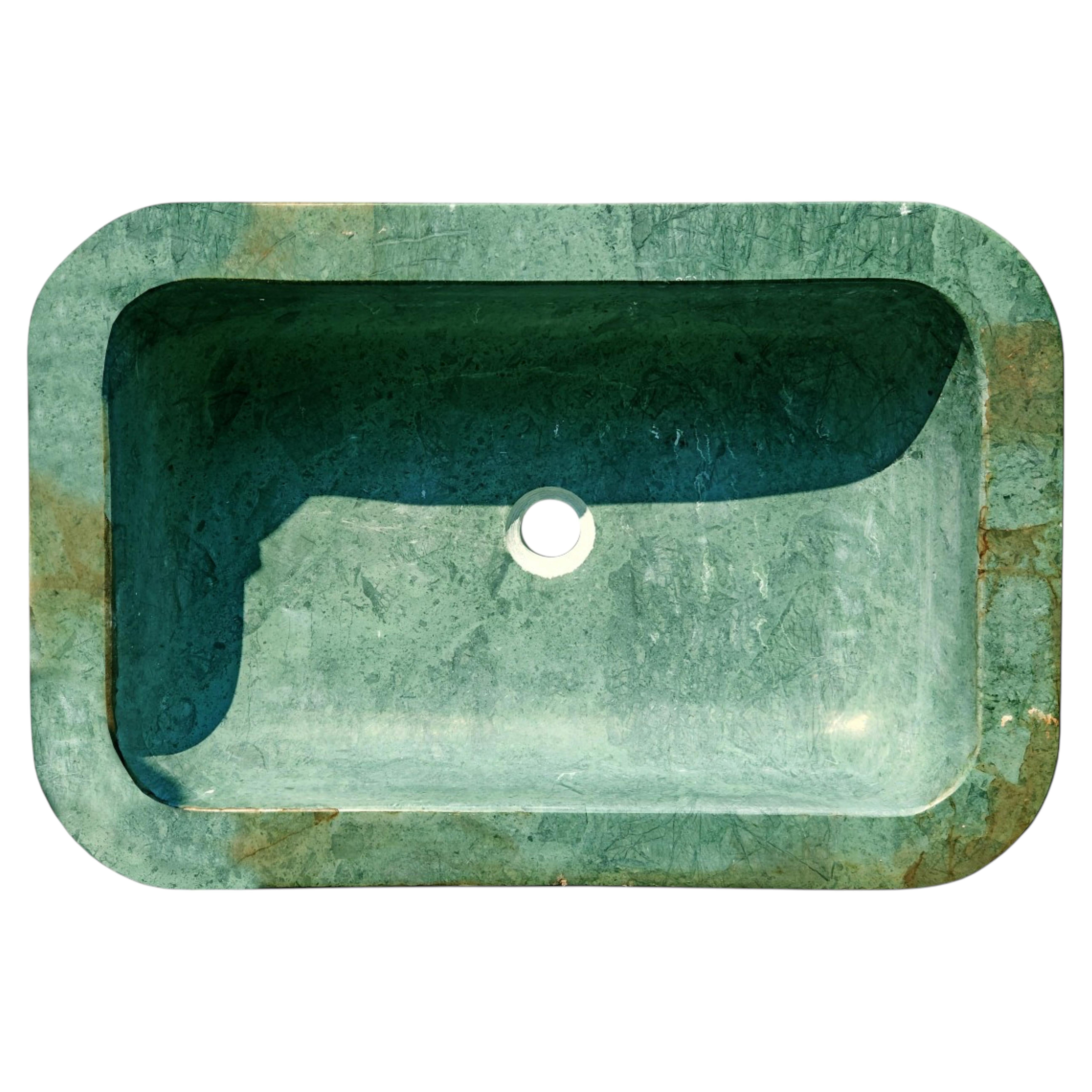 OLD POLISHED GREEN MARBLE SINK began 20th Century For Sale