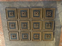 old polychrome wooden coffered ceiling tiles dating from the 19th century