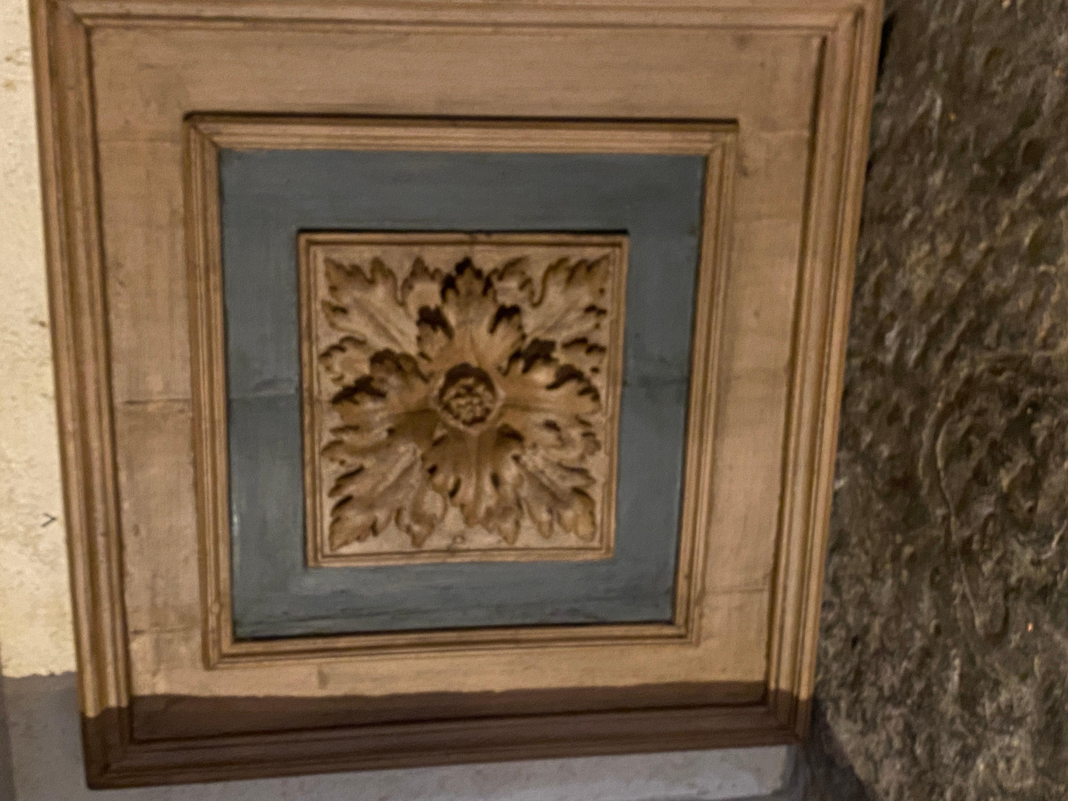 French old polychrome wooden coffered ceiling tiles dating from the 19th century For Sale