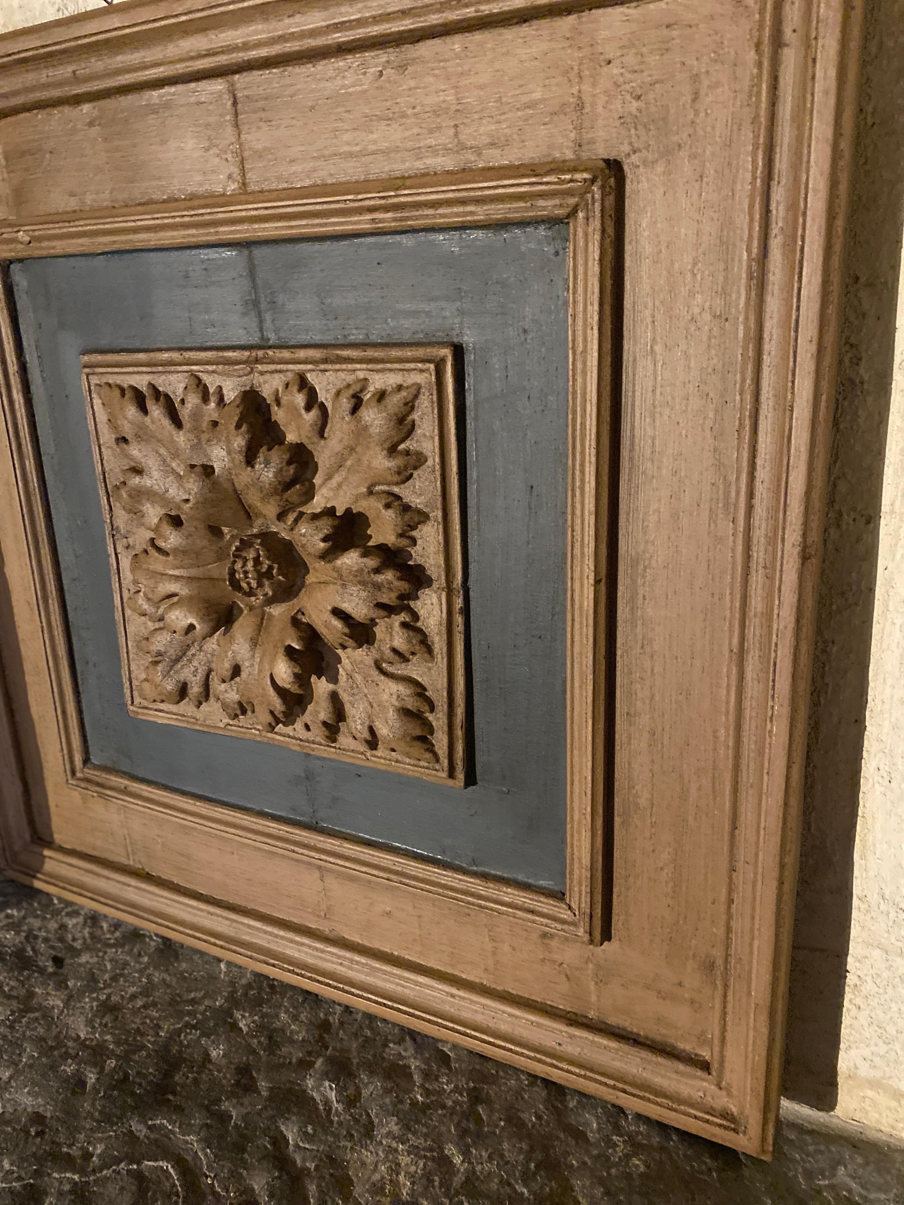 Oak old polychrome wooden coffered ceiling tiles dating from the 19th century For Sale