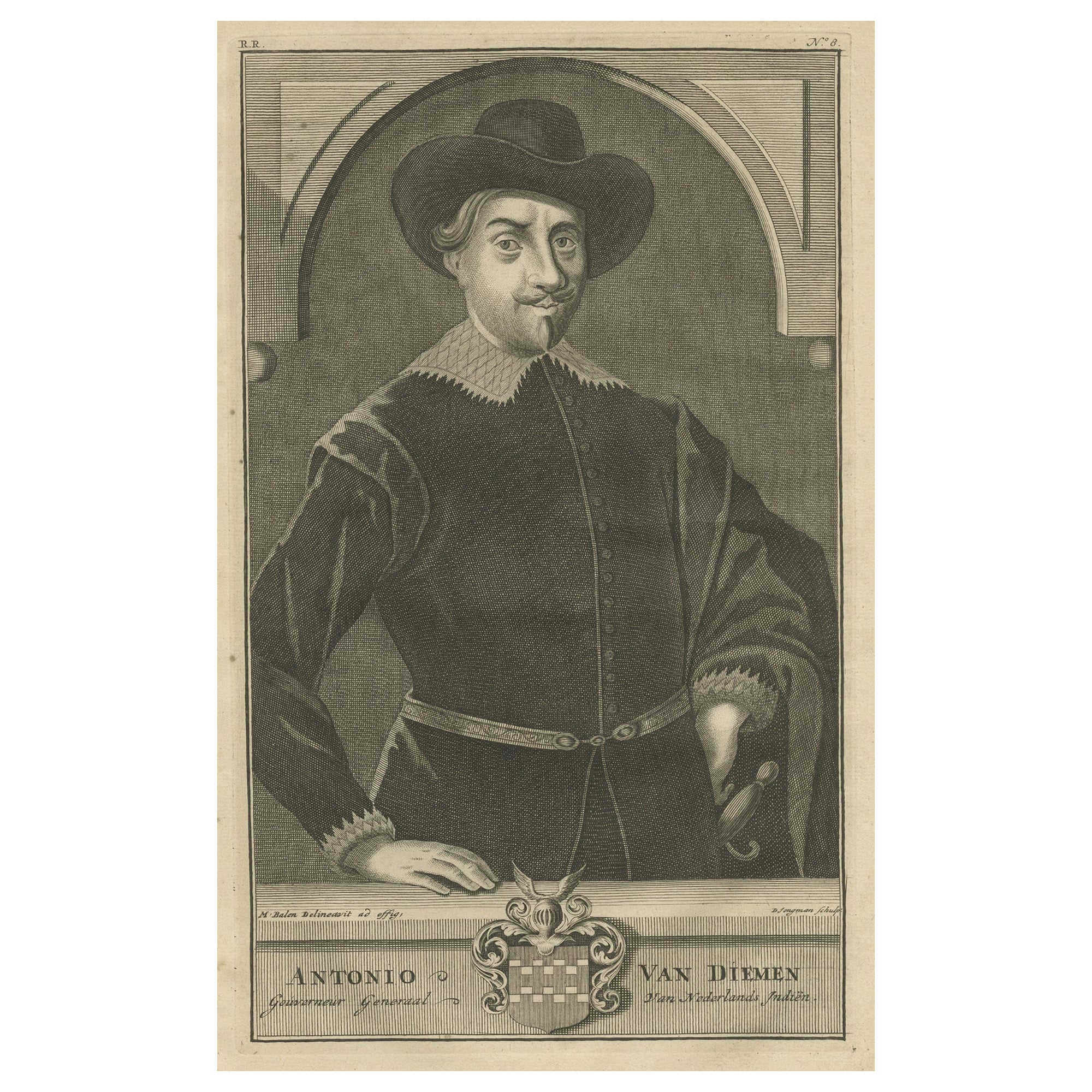 Old Portrait of Anthony Van Diemen, Governor of the Dutch East Indies, 1726