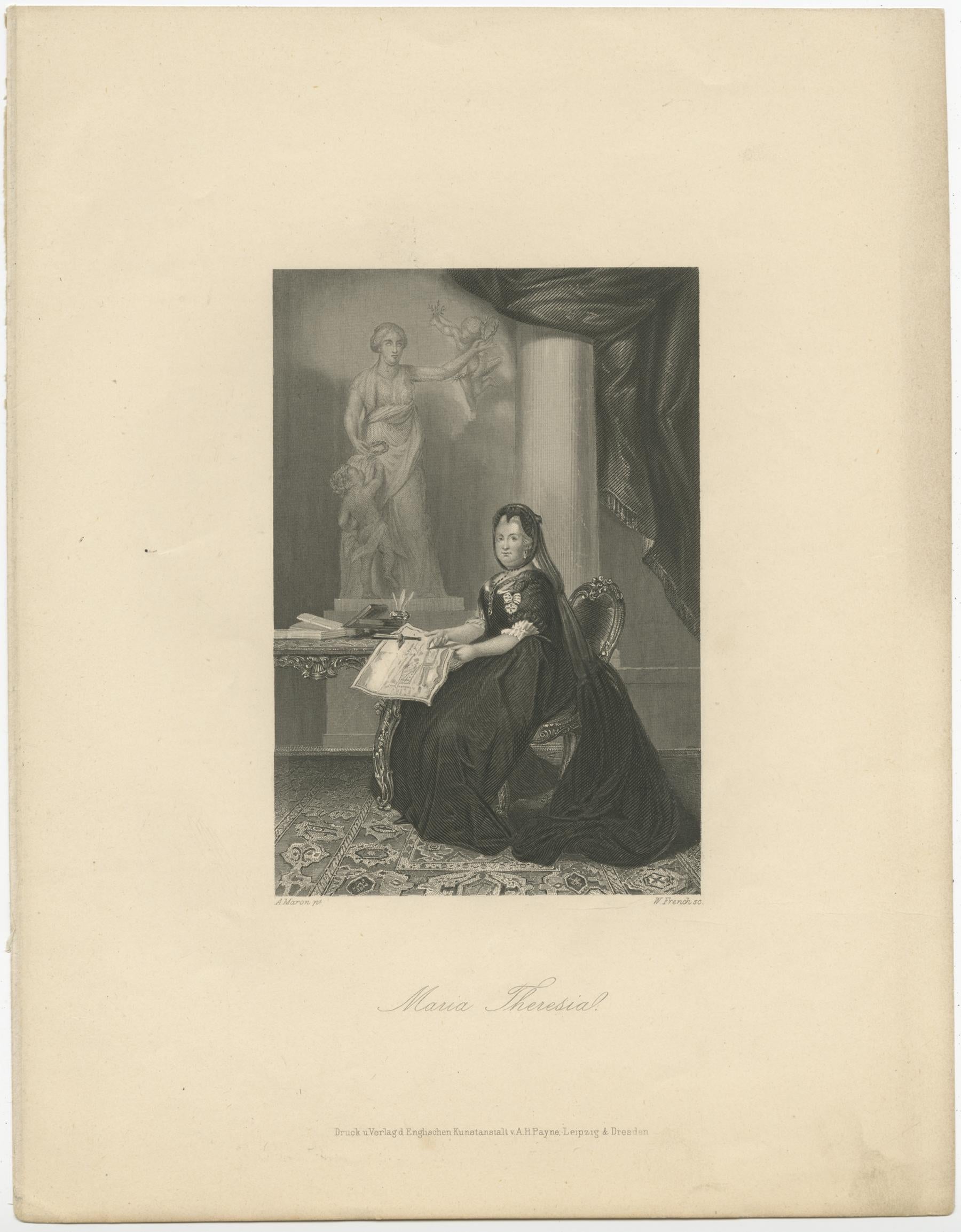 Altes Porträt des Habsburger Herrschers Maria Theresa Walburga Amalia Christina, um 1850 im Zustand „Gut“ im Angebot in Langweer, NL