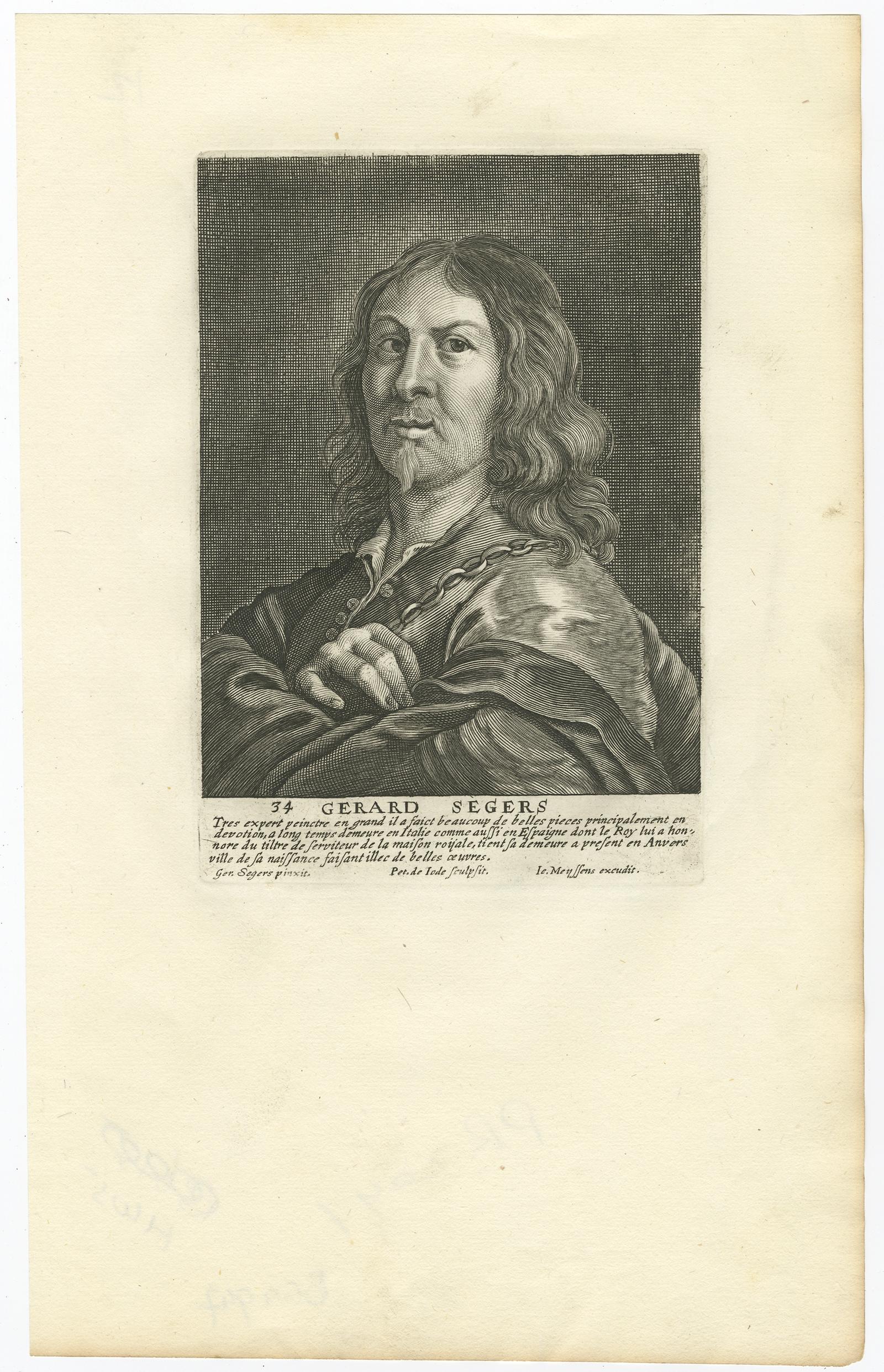 Ancien portrait du peintre Gerard Seghers « Segers », né à Anvers, Belgique, 1694 Bon état - En vente à Langweer, NL