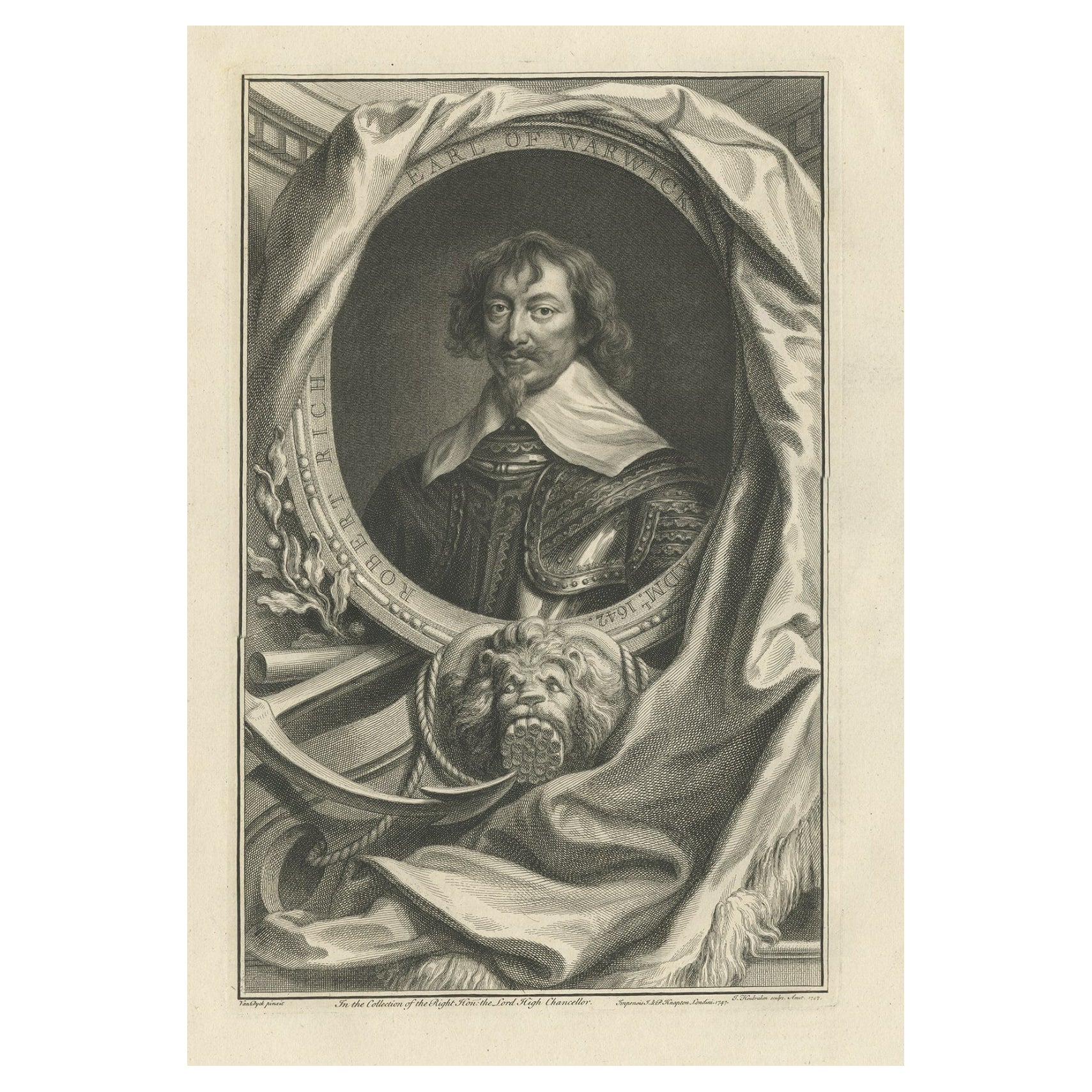 Altes Porträt von Robert Rich, englischer Kolonialadministrator, Admiral und Puritan