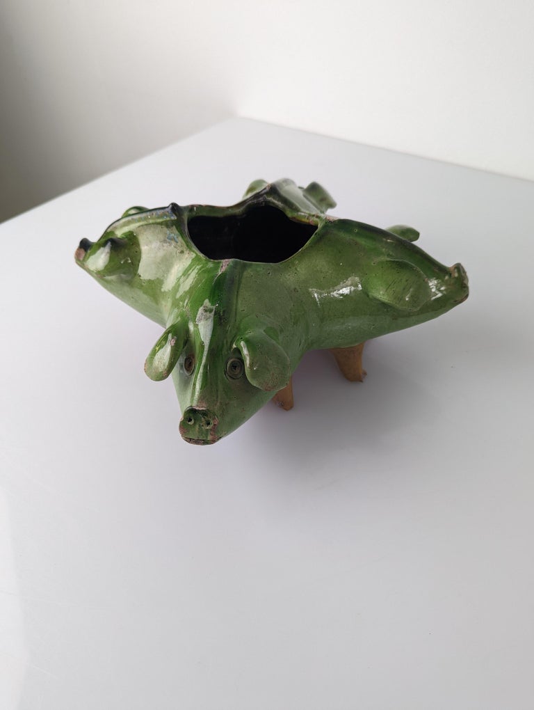 Old Pottery Glazed Pigs Center For Sale 4