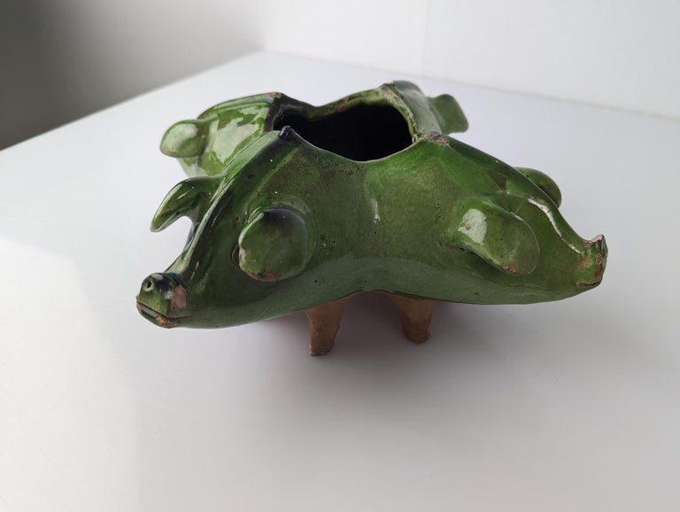 Old Pottery Glazed Pigs Center For Sale 9