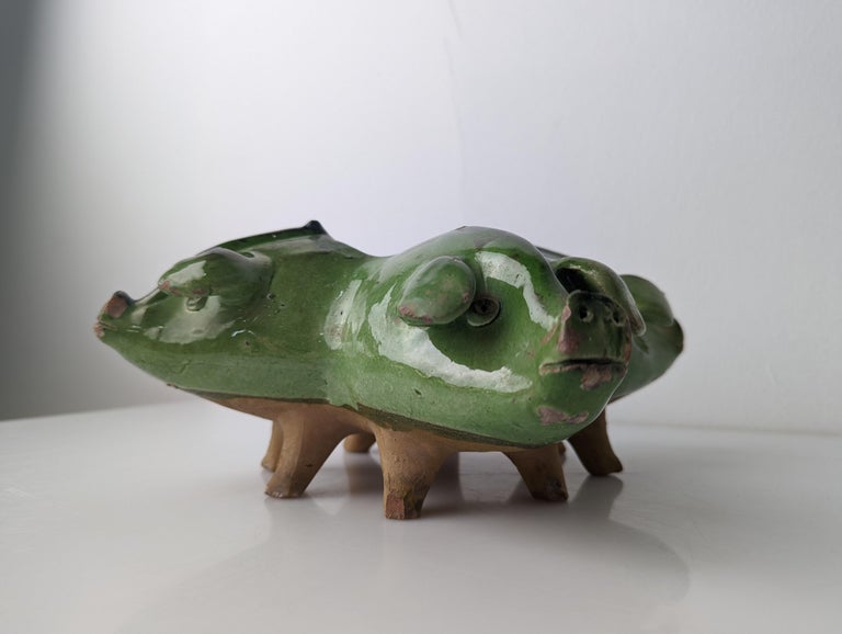 Hand-Crafted Old Pottery Glazed Pigs Center For Sale