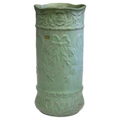 Old Pottery Matt Green Arts & Crafts Antique Umbrella Stand Brush Roseville