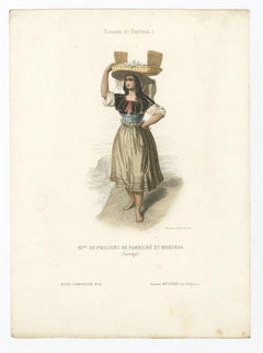 Old Print Depicting a Fisherman's Wife from Pardilhó, Portugal, 1850