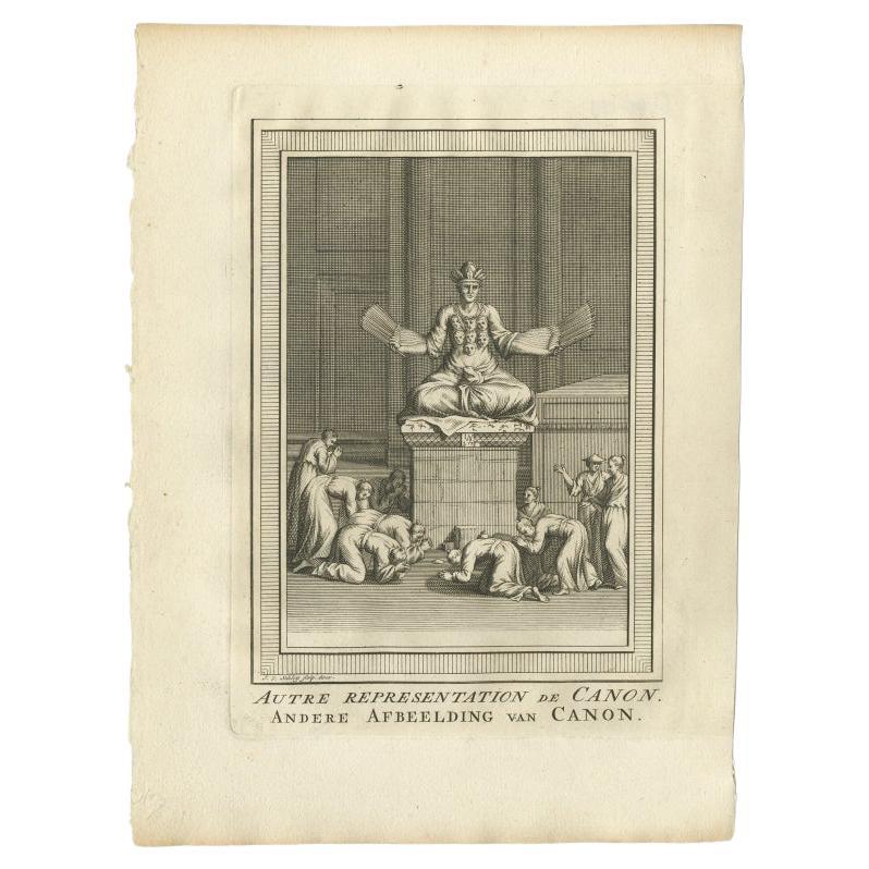 Old Print Depicting Deity Canon, Japan, Van Schley, 1758 For Sale