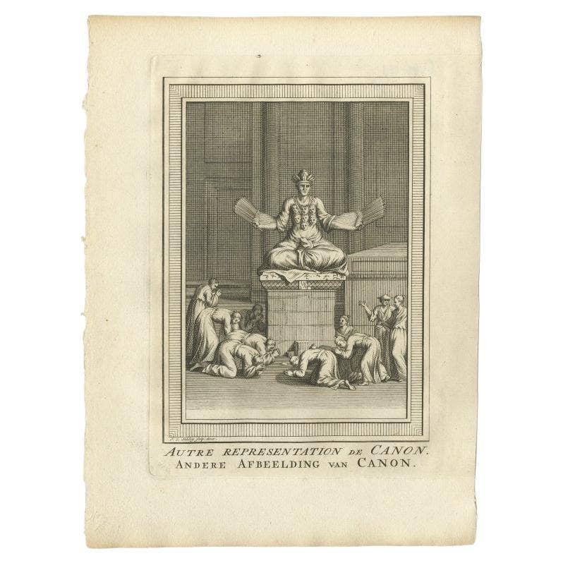 Old Print Depicting Deity Canon, Japan, Van Schley, 1758