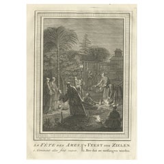 Ancienne estampe représentant le Festival des âmes bouddhistes 'Obon', 1758