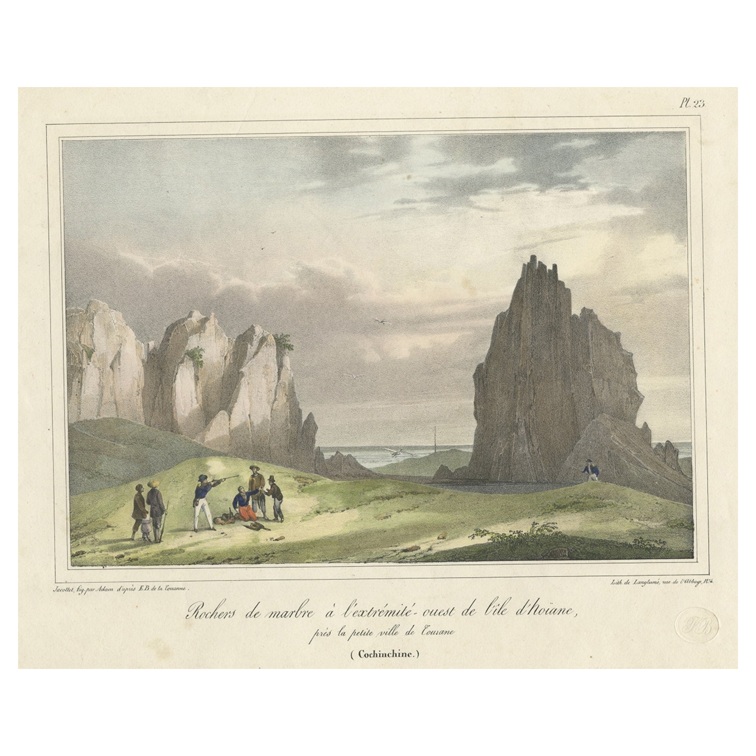 Old Print mit der Darstellung des Marmor Bergstiegs von Hoi An, Vietnam, um 1840 im Angebot