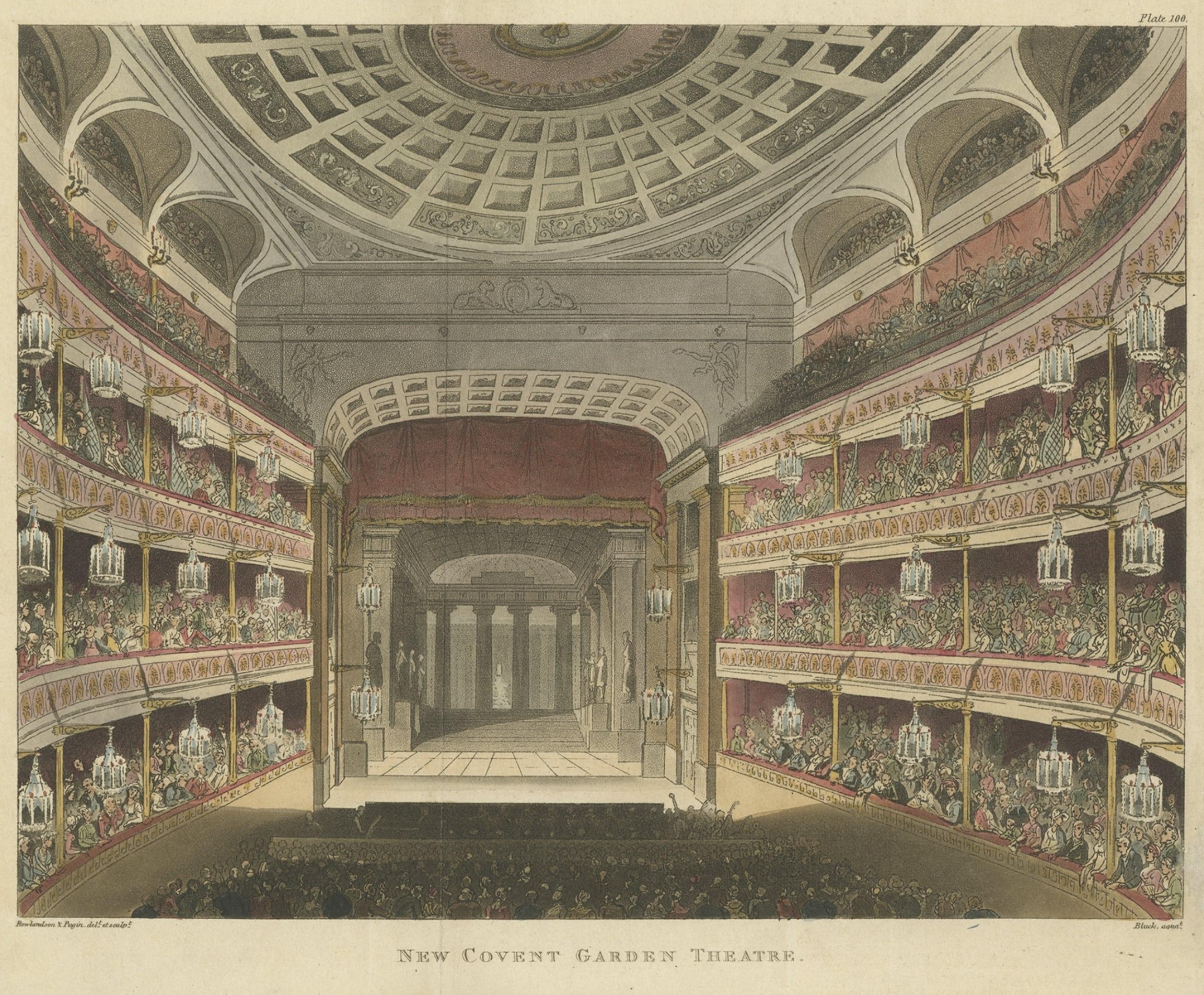 Old Print Depicting the Royal Opera House, Covent Garden, London, 1810 In Good Condition For Sale In Langweer, NL