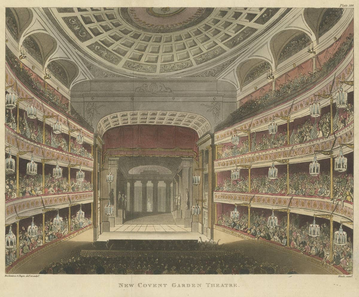 Old Print Depicting the Royal Opera House, Covent Garden, London, 1810