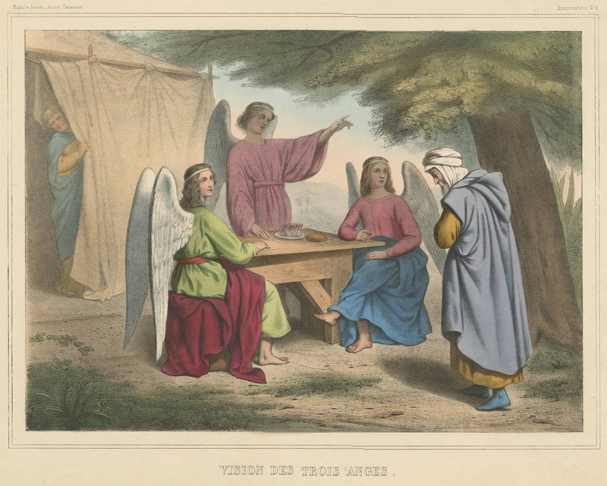 Old Print from the Old Testament the Vision of the Three Angels, ca.1840