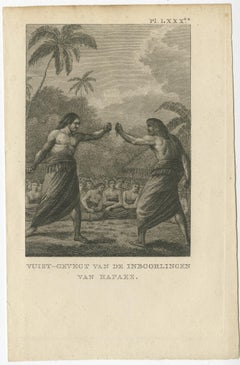 Old Print of a Boxing Fight Between Two Natives of Hapaee, Tonga Islands, 1803