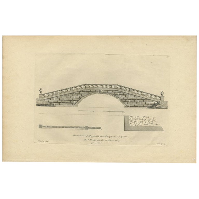 Ancienne estampe d'un pont du Kimpton Hoo à Kimpton, Hertfordshire, Angleterre, vers 1770