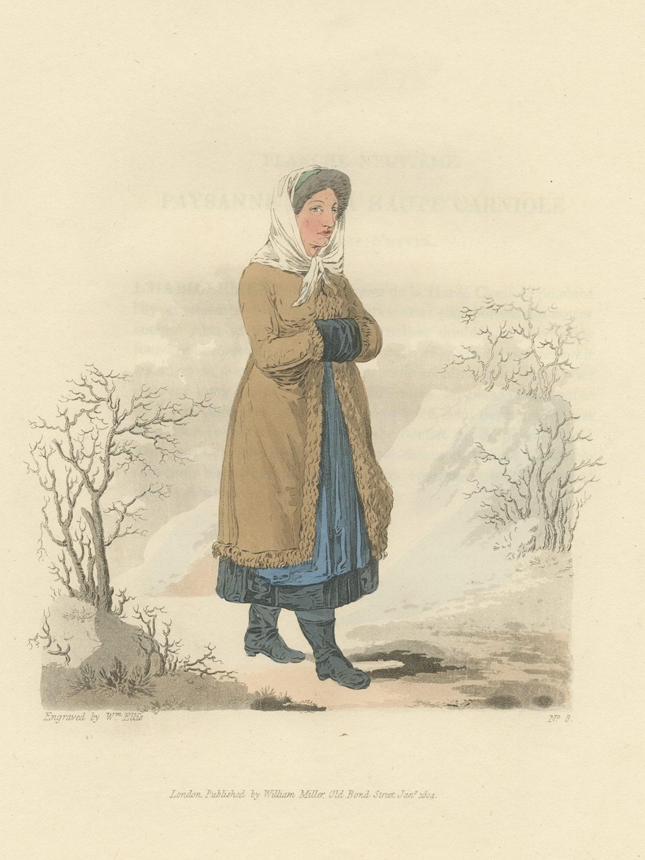 Old Print of a Countrywoman of Upper Carniola, Slovenia, Eastern Europe, 1804 In Good Condition For Sale In Langweer, NL