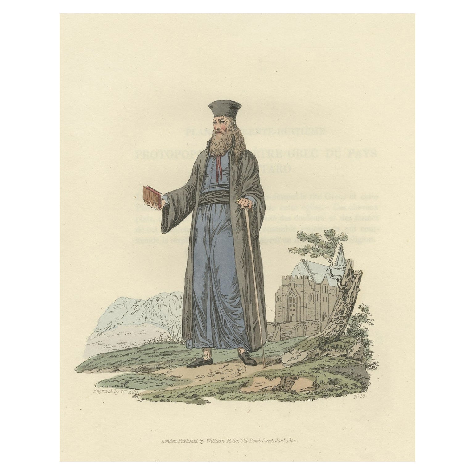 Ancienne gravure d'un prêtre grec de Cattaro. Aujourd'hui encore, Kotor, Montenegro, 1804