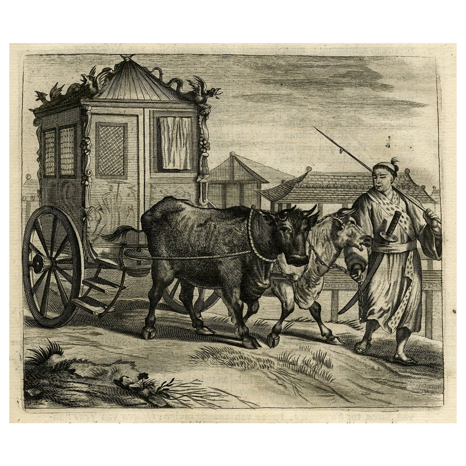 Ancienne estampe d'une grande procession de la nièce de l'empereur au Japon, 1669