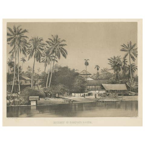 Old Print of a Mosque in a Kampung Java or Village of Javanese, Indonesia, 1874