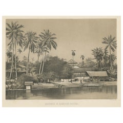 Old Print of a Mosque in a Kampung Java or Village of Javanese, Indonesia, 1874