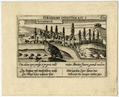Old Print of a Partridge in Front of The Walled City of Azemmour, Morocco, c1630