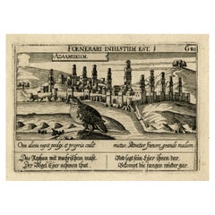 Old Print of a Partridge in Front of The Walled City of Azemmour, Morocco, c1630