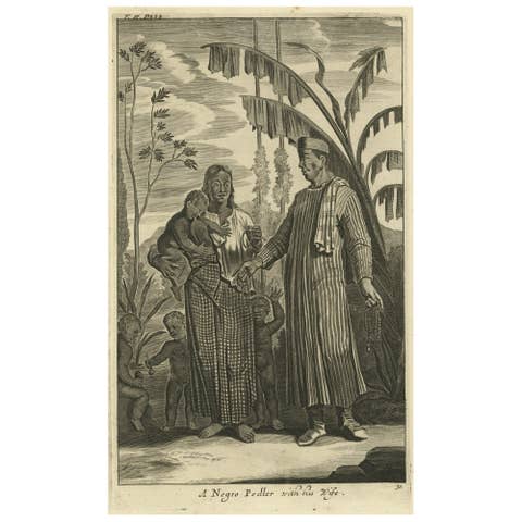 Old Print of A Pedler in Indonesia with Wife and Children, 1744