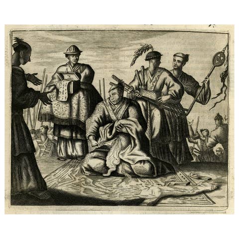 Old Print of a Ritual Honorary Suicide, Seppuku or Belly Cutting in Japan, 1669