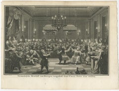 Old print of a Wedding Feast with Dancing Dwarfs, approved by Czar Peter, 1742