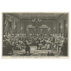 Old print of a Wedding Feast with Dancing Dwarfs, approved by Czar Peter, 1742