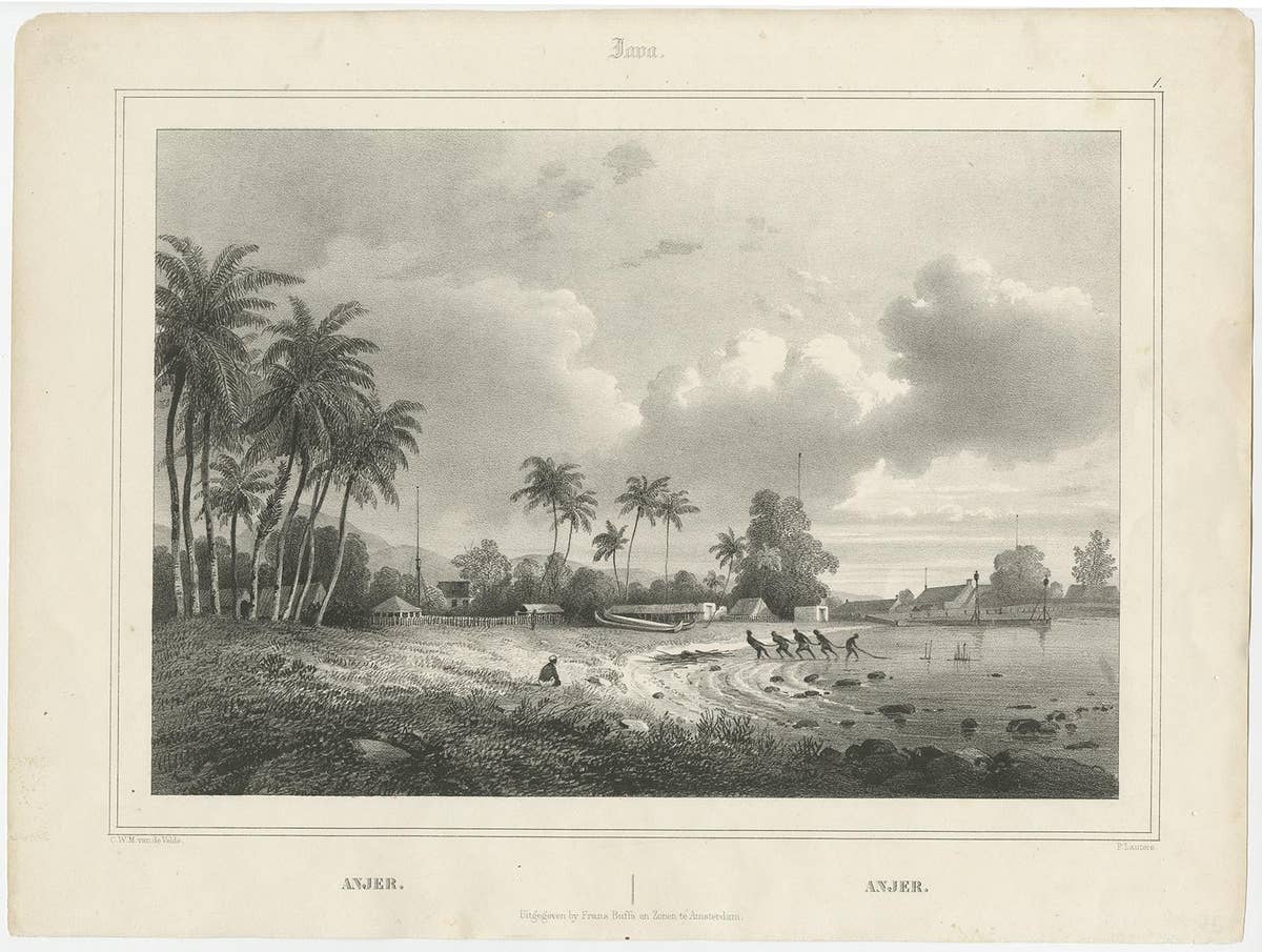 Old Print of Anjer or Anyer, Coastal Town in Banten, West Java, Indonesia, 1844