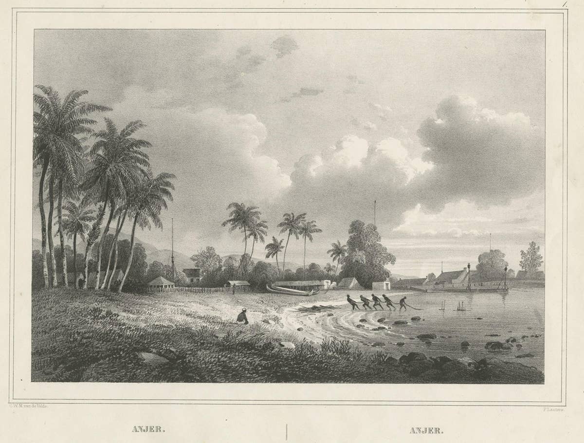 Old Print of Anjer or Anyer, Coastal Town in Banten, West Java, Indonesia, 1844