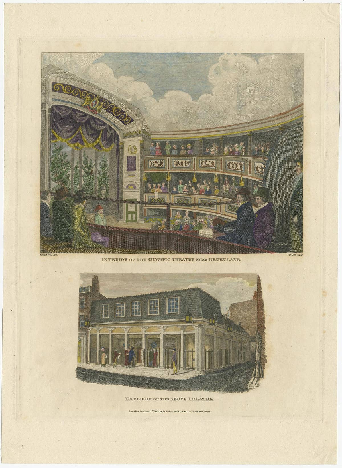 Old Print of Arena and Facade of the Olympic Theatre 'now Aldwych', London, 1816